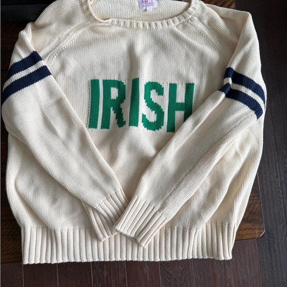 Cream and Green Crew Neck Sweater with Bold Print - Picture 1 of 2